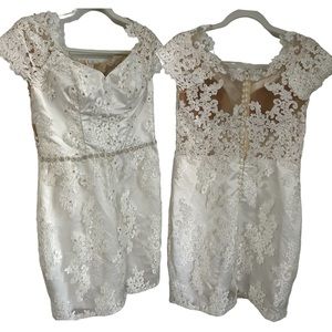 VINTAGE | Handmade Lace Wedding Dress White Lace Pearl Short Small